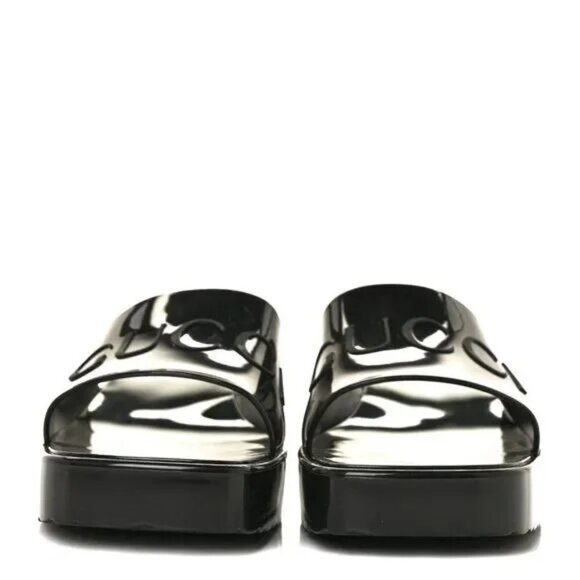GUCCI Rubber Gucci Logo Womens Platform 20/60mm Slide Sandals 39 Black - Picture 7 of 10